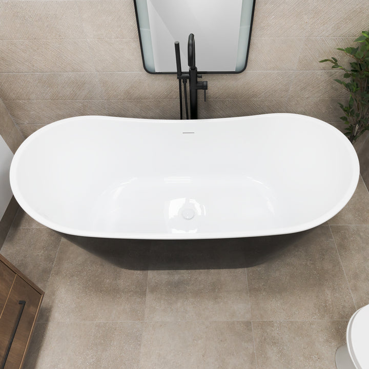1700 x 800 Freestanding Double Ended Bath - Black (Slim Oflow White Waste)