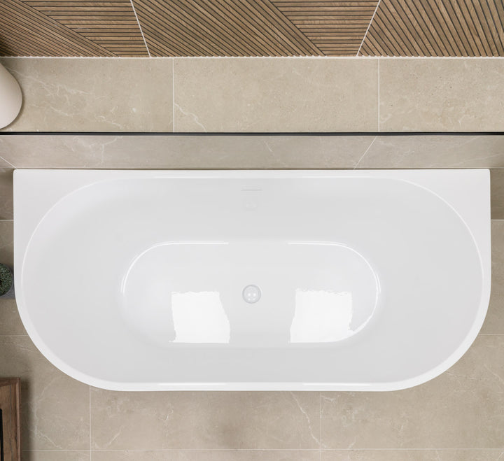 D Shape Back to Wall 1700 x 800mm Freestanding Bath - Curve By Voda Design