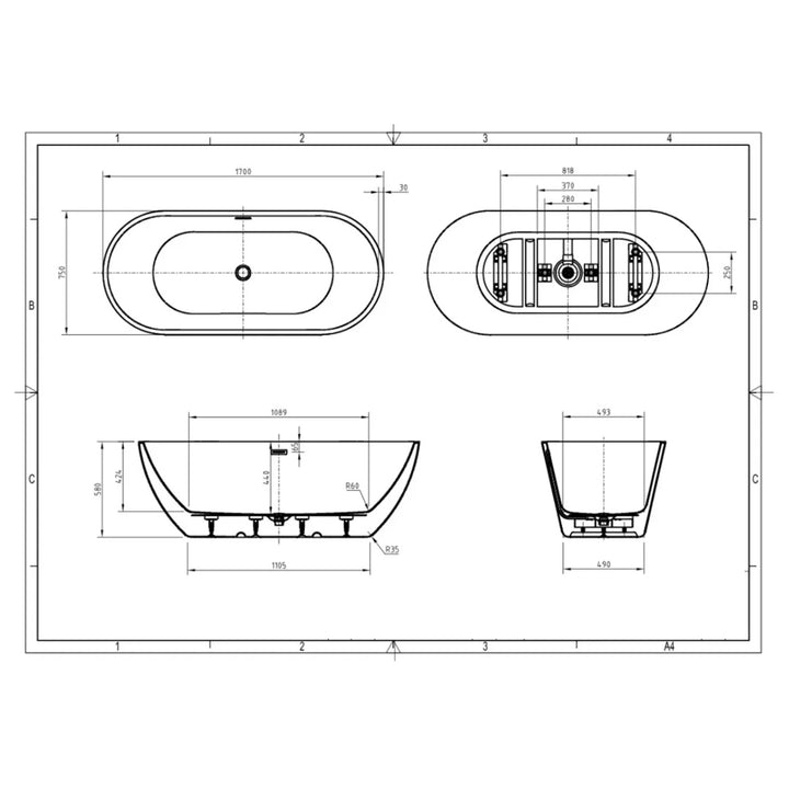Freestanding Modern Double Ended Bath 1700 x 750mm - Cornwall By Voda Design