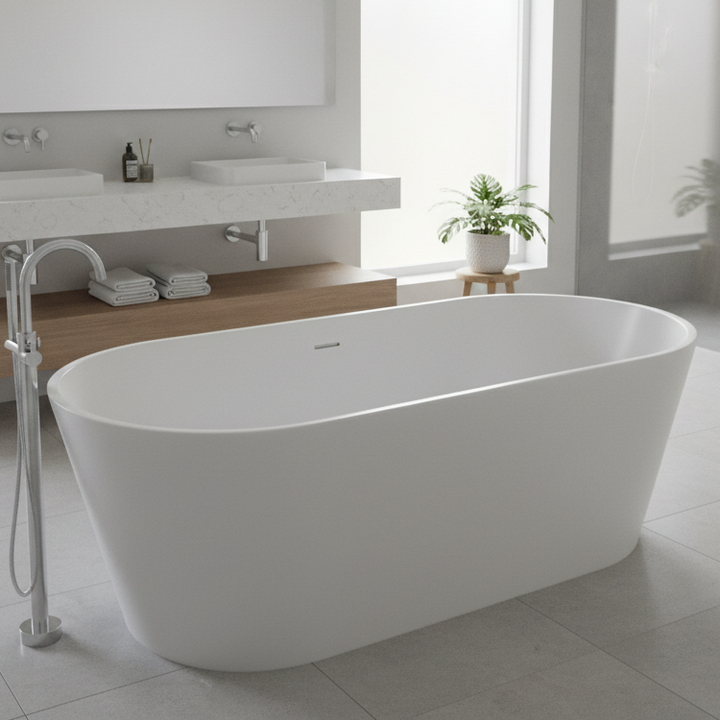 Voda Design Garda 1700 x 800 Freestanding Double Ended Bath (Slim Oflow White Waste)