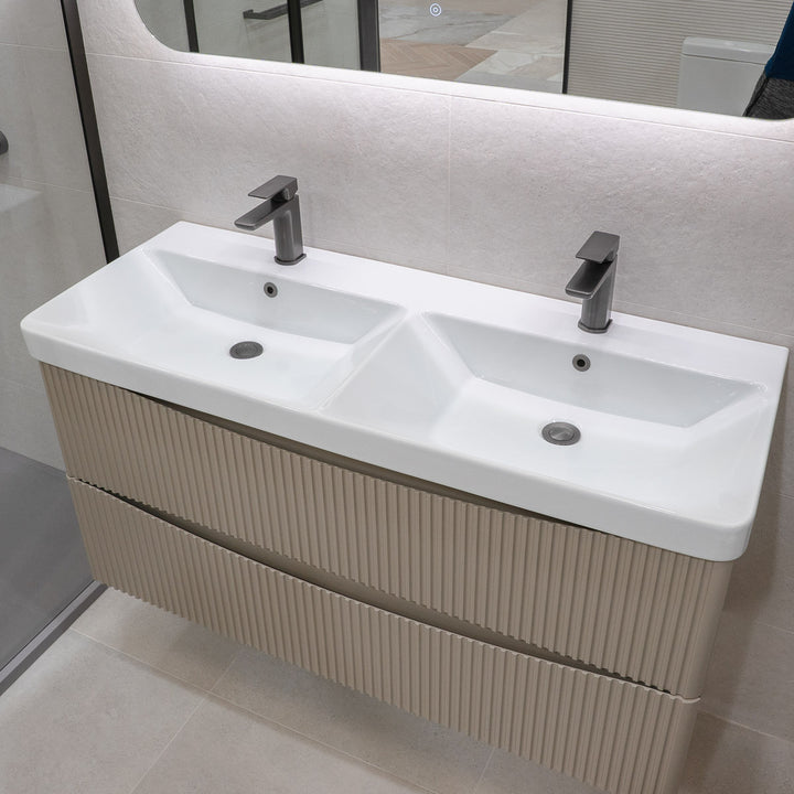 1200mm Fluted Wall Mounted Vanity Unit & Basin - Sand (By Voda Design)