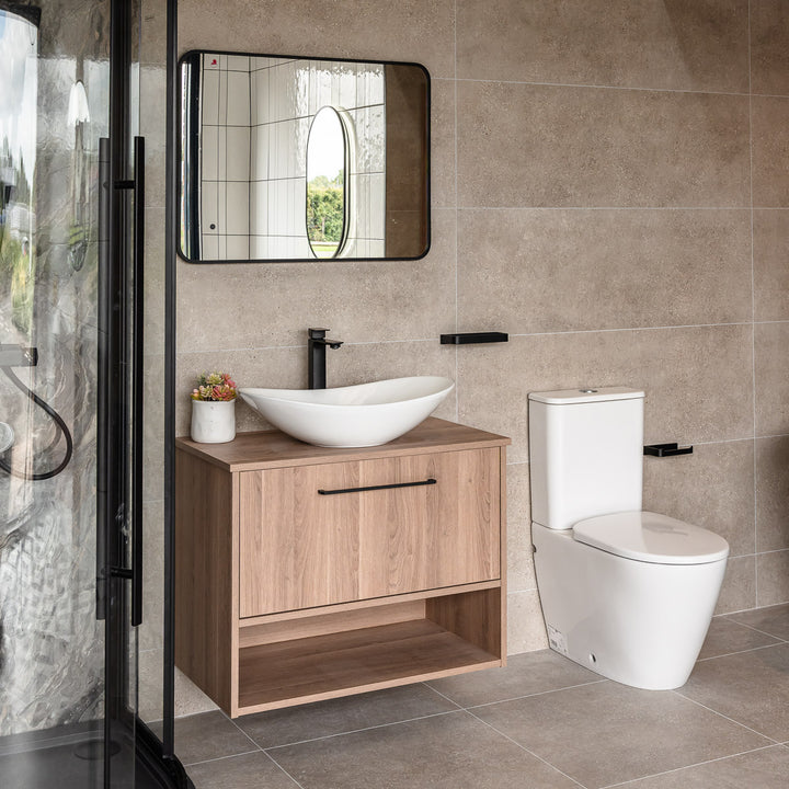 Oak 800mm Wall Mounted Vanity Unit & Worktop - Brown Cueno Oak - By Voda Design
