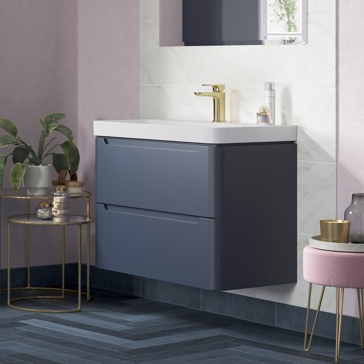 Freedom 805mm 2 Drawer Wall Hung Basin Unit - Matt Indigo