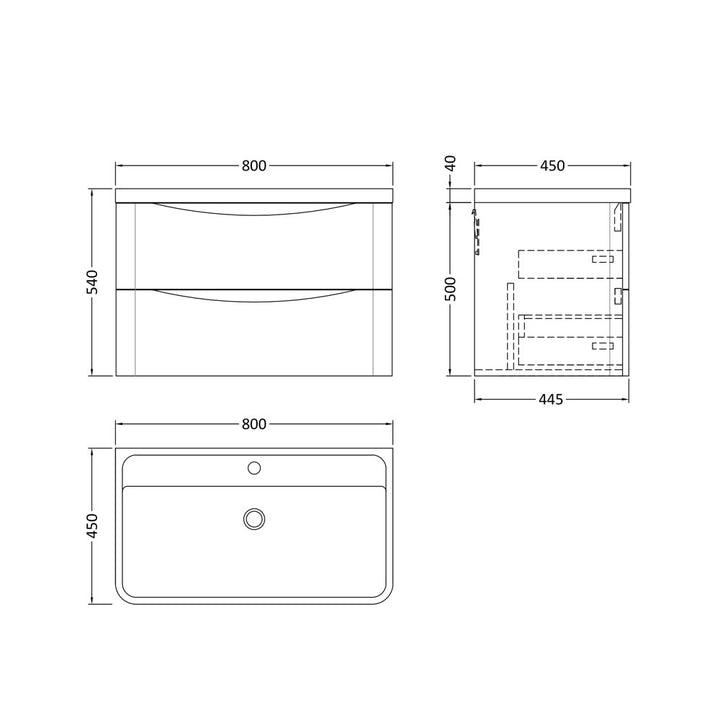 800mm W/H 2-Drawer Unit & Polymarble Basin - Soft Black (ISLA012)