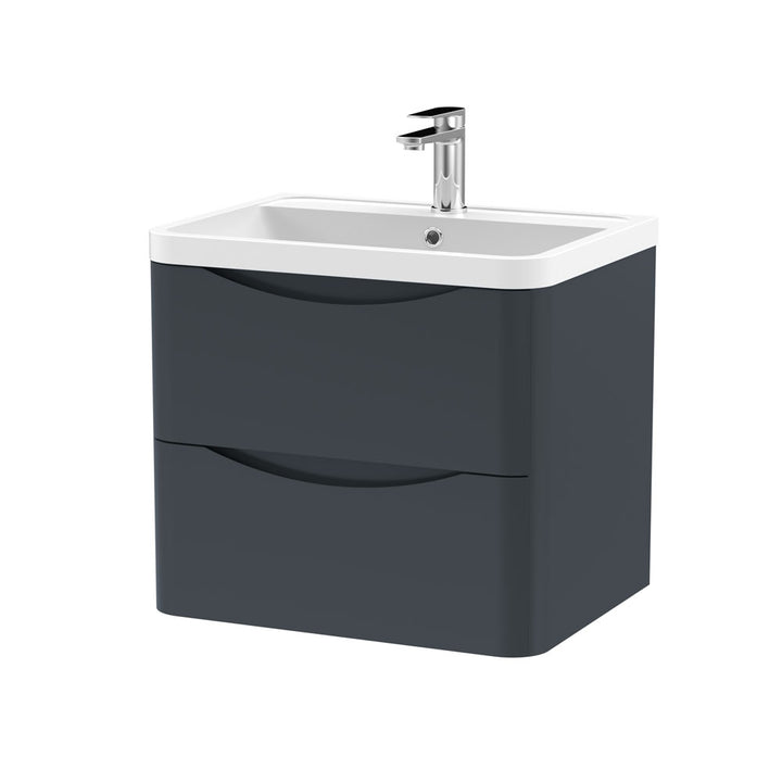 600mm W/H 2-Drawer Unit & Polymarble Basin - Soft Black (ISLA006)