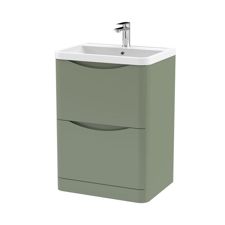 600mm F/S 2-Drawer Unit & Polymarble Basin - Satin Green (ISLA007)