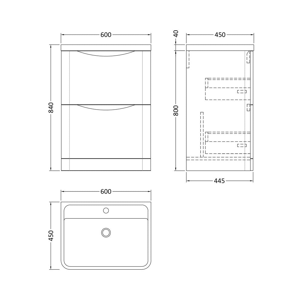 600mm F/S 2-Drawer Unit & Polymarble Basin - Satin White (ISLA001)