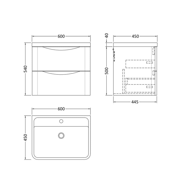600mm W/H 2-Drawer Unit & Polymarble Basin - Satin Green (ISLA008)