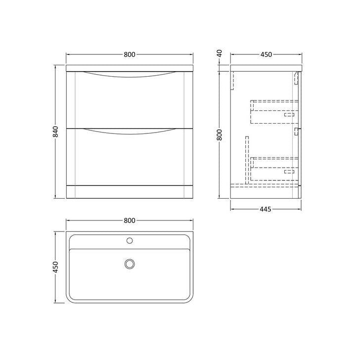 800mm F/S 2-Drawer Unit & Polymarble Basin - Satin Green (ISLA013)