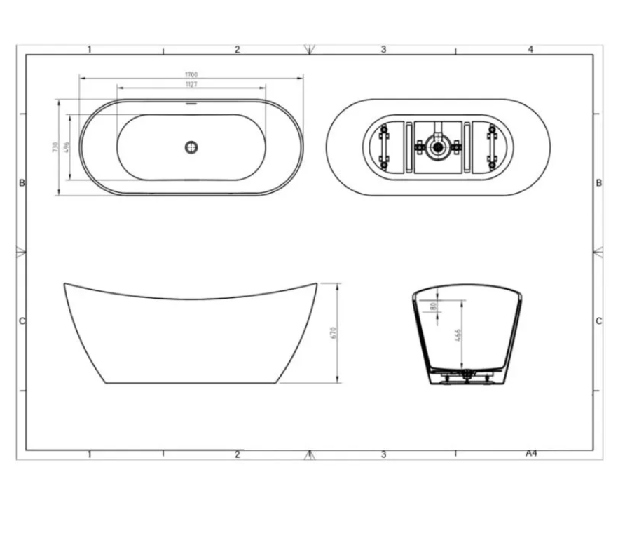 Freestanding Modern Double Ended Bath 1700 x 730mm - Ives By Voda Design