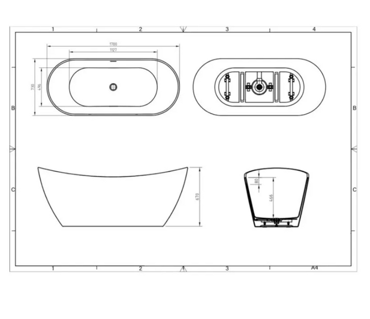 Freestanding Modern Double Ended Bath 1700 x 730mm - Ives By Voda Design