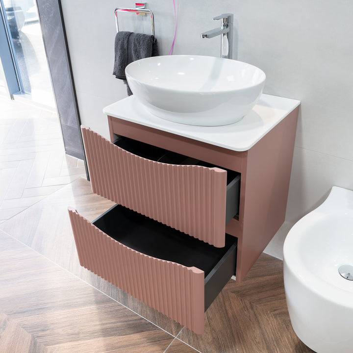 Full Fluted 600mm Floor Standing Vanity Unit & Inset Basin - Rose Pink (By Voda Design)