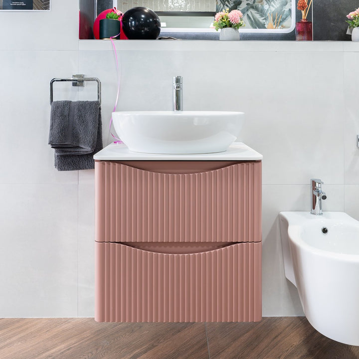Full Fluted 600mm Floor Standing Vanity Unit & Inset Basin - Rose Pink (By Voda Design)