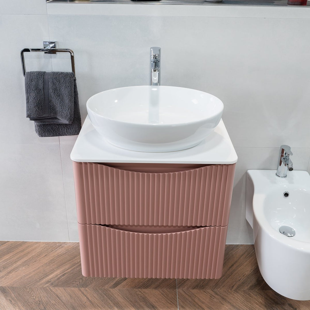 Full Fluted 600mm Floor Standing Vanity Unit & Inset Basin - Rose Pink (By Voda Design)