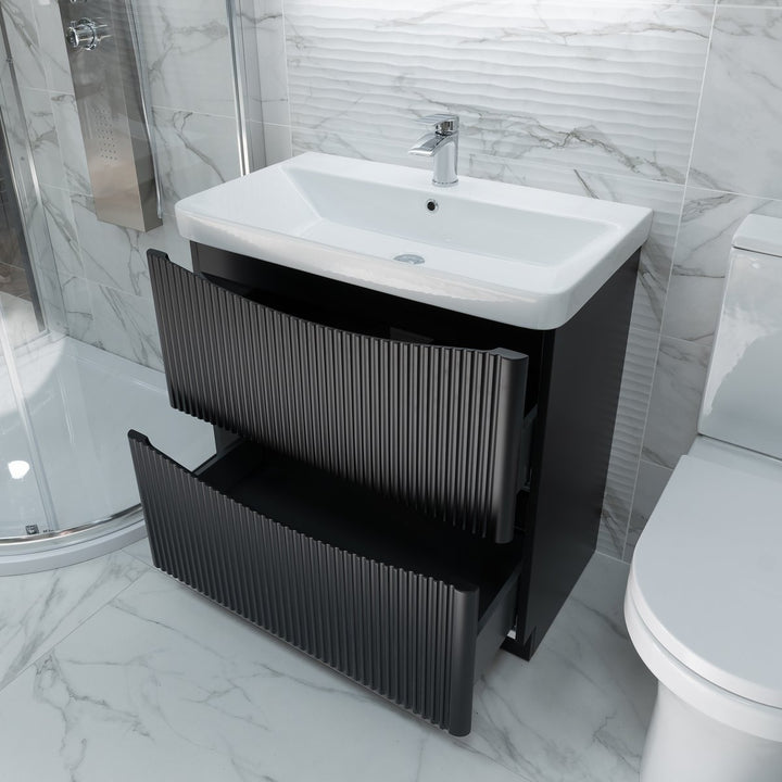 800mm Fluted Floor Standing Vanity Unit & Basin - Ember Black