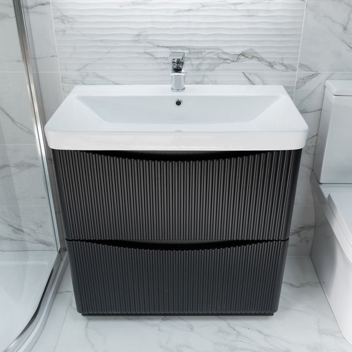 800mm Fluted Floor Standing Vanity Unit & Basin - Ember Black