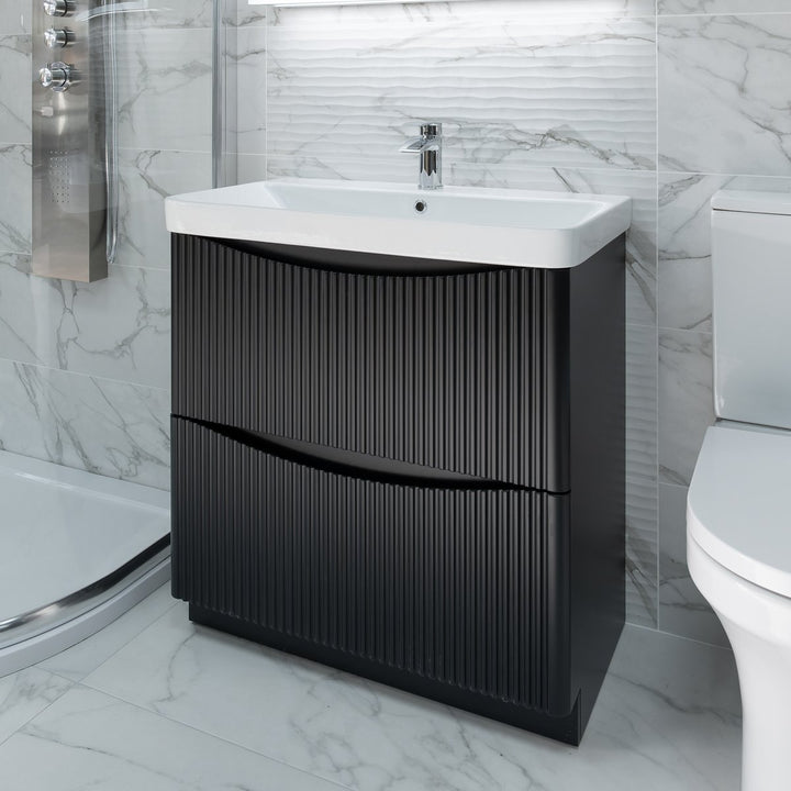 800mm Fluted Floor Standing Vanity Unit & Basin - Ember Black
