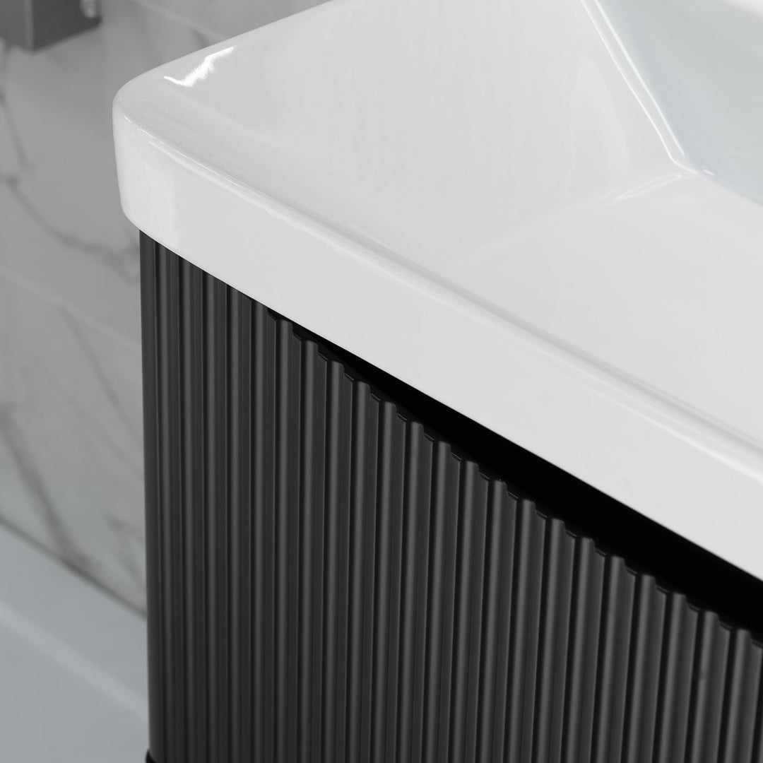 800mm Fluted Floor Standing Vanity Unit & Basin - Ember Black