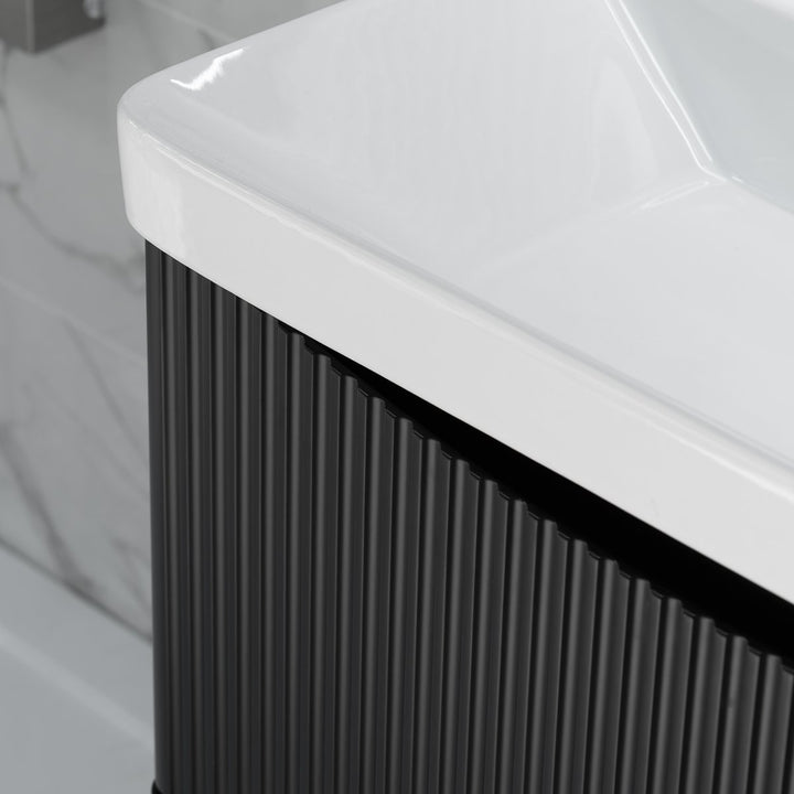 800mm Fluted Floor Standing Vanity Unit & Basin - Ember Black