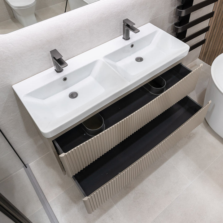 1200mm Fluted Wall Mounted Vanity Unit & Basin - Sand (By Voda Design)