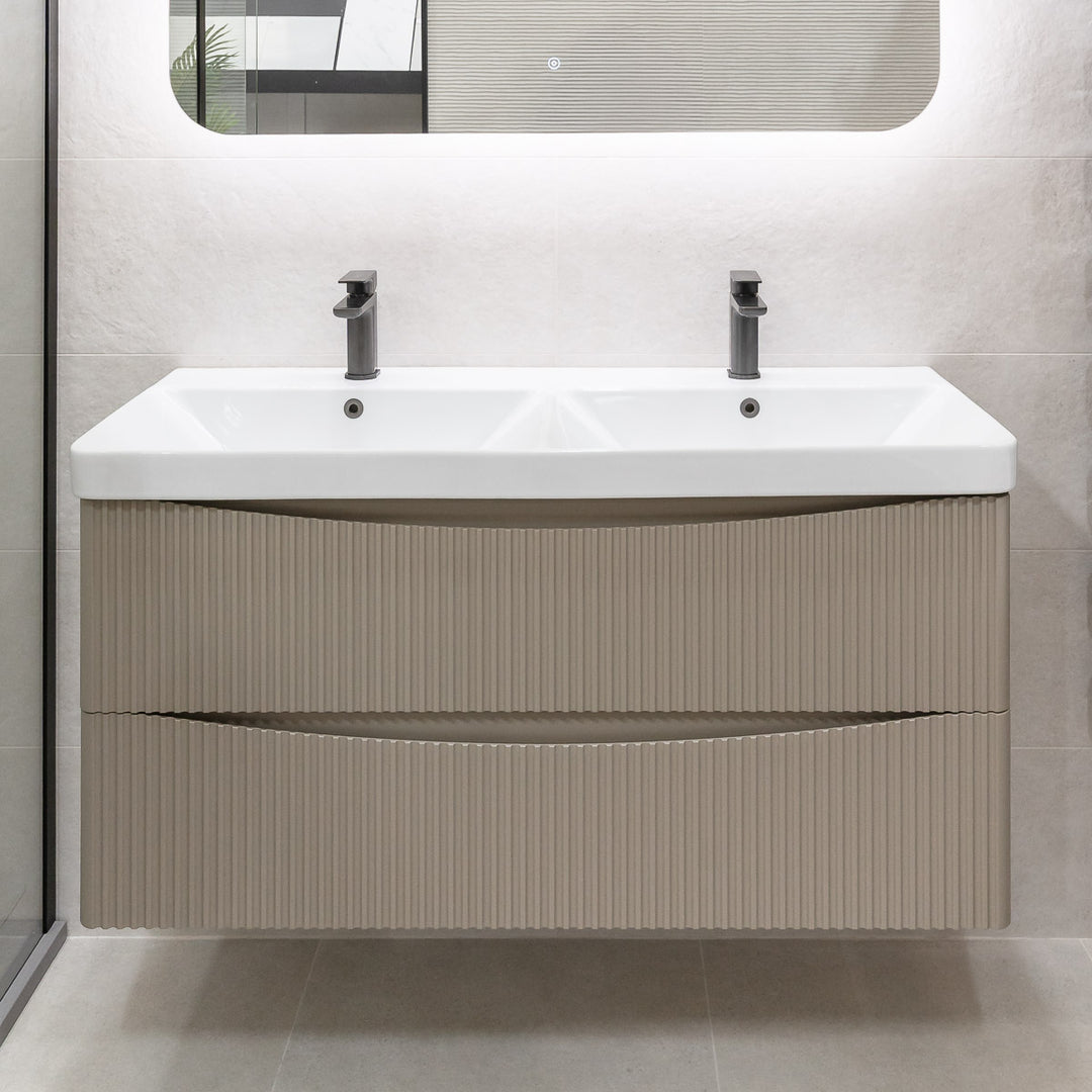 1200mm Fluted Wall Mounted Vanity Unit & Basin - Sand (By Voda Design)