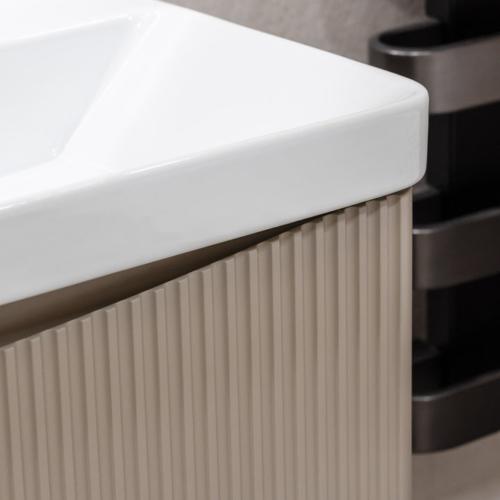 1200mm Fluted Wall Mounted Vanity Unit & Basin - Sand (By Voda Design)