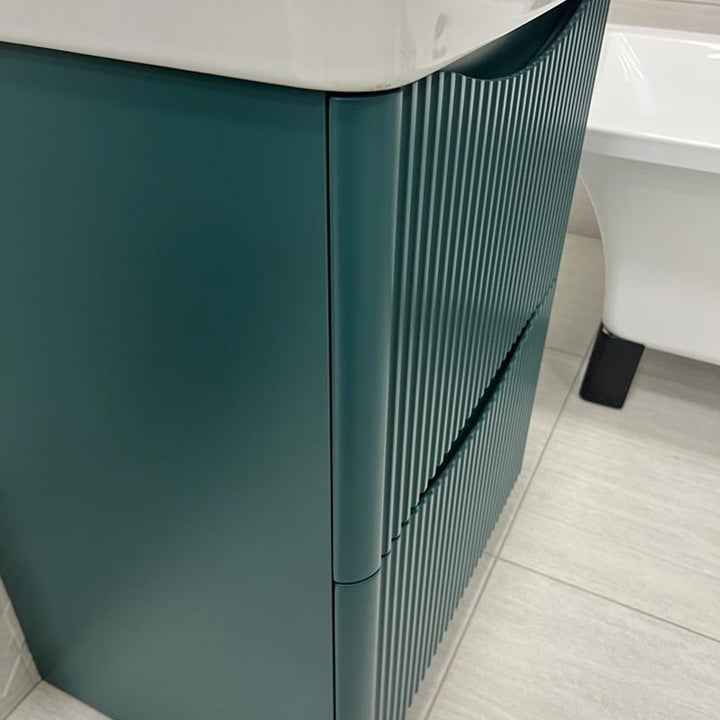 Full Fluted 600mm Floor Standing Vanity Unit & Inset Basin - Goblin Green (By Voda Design)