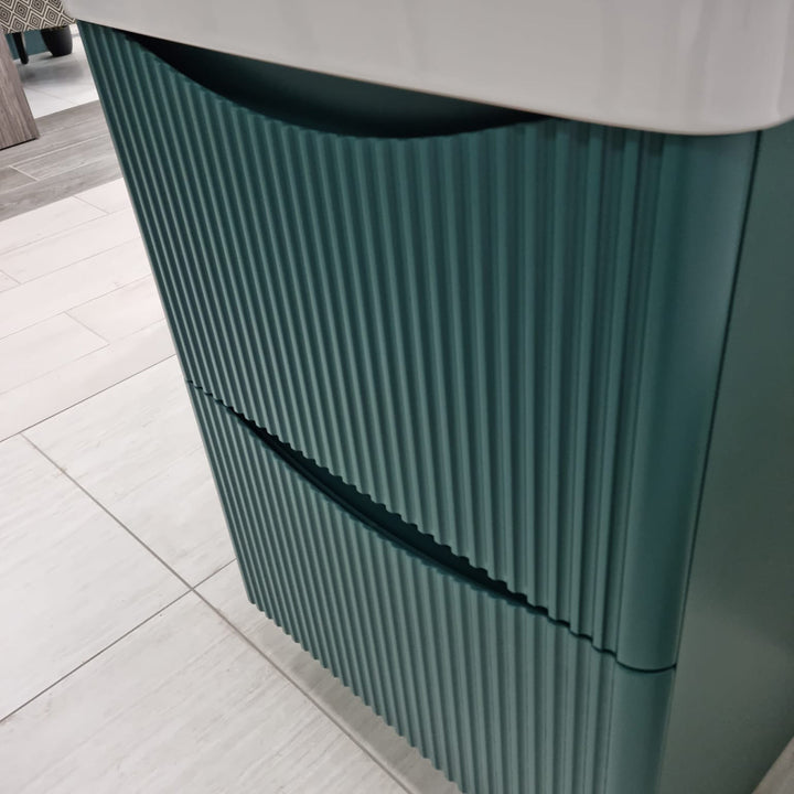 Full Fluted 600mm Floor Standing Vanity Unit & Inset Basin - Goblin Green (By Voda Design)
