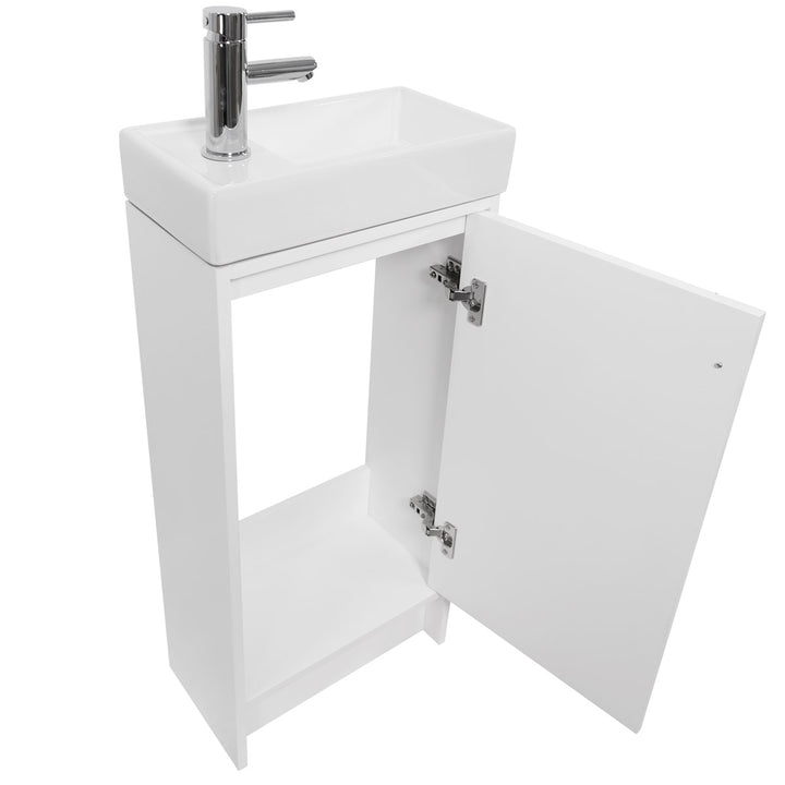 400mm Traditional Floorstanding Cloakroom Vanity Unit and Basin - White - Whitley By Voda Design