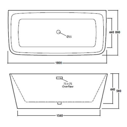 Freestanding Modern Back To Wall Bath 1800mm - Corrine By Voda Design