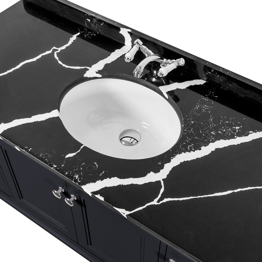 Hatton 1200mm Wall Mounted Anthracite Vanity Unit, Black Marble Worktop & Ceramic Basin