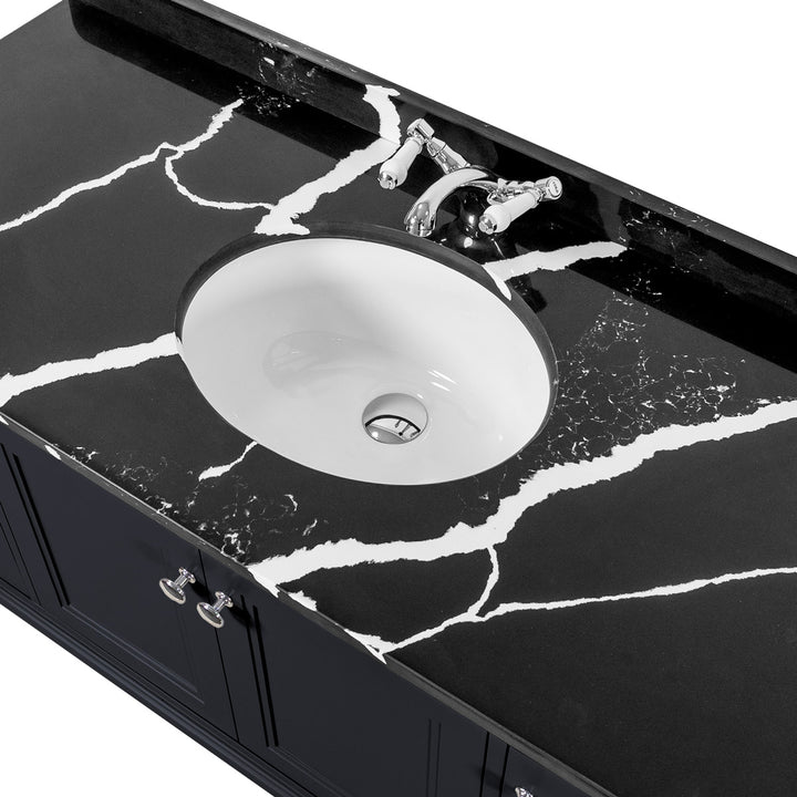 Hatton 1200mm Wall Mounted Anthracite Vanity Unit, Black Marble Worktop & Ceramic Basin
