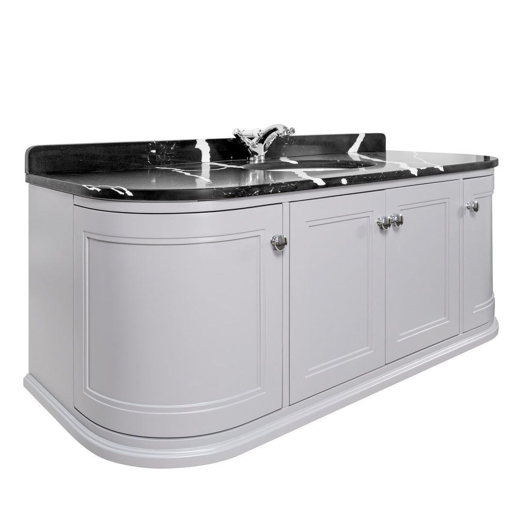 Hatton 1200mm Wall Mounted Grey Vanity Unit, Black Marble Worktop & Ceramic Basin