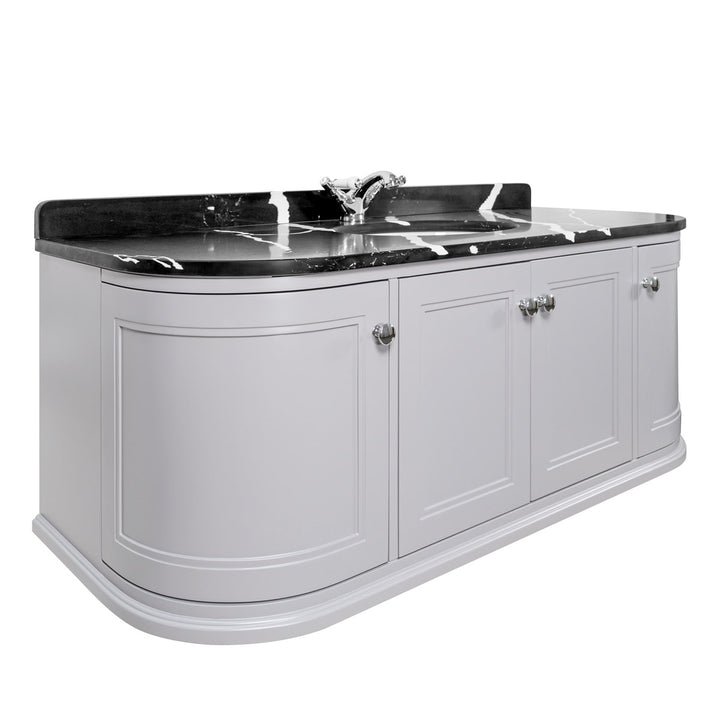 Hatton 1200mm Wall Mounted Grey Vanity Unit, Black Marble Worktop & Ceramic Basin
