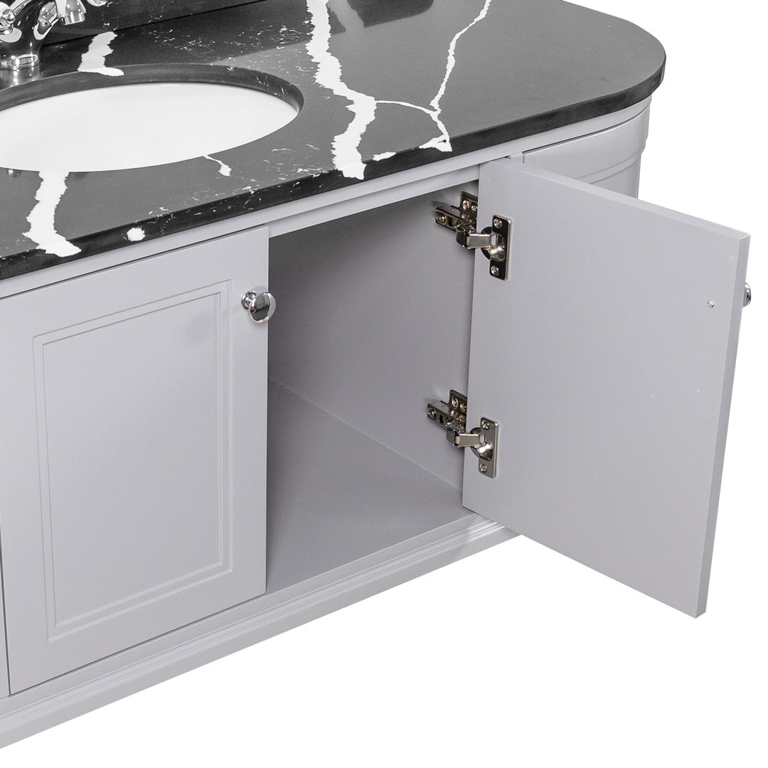 Hatton 1200mm Wall Mounted Grey Vanity Unit, Black Marble Worktop & Ceramic Basin