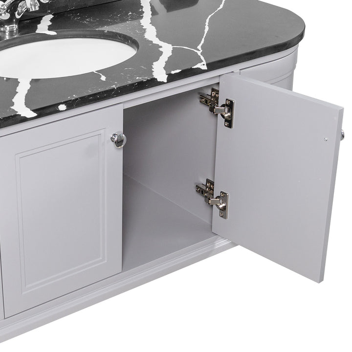 Hatton 1200mm Wall Mounted Grey Vanity Unit, Black Marble Worktop & Ceramic Basin