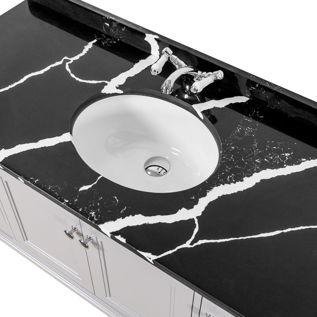 Hatton 1200mm Wall Mounted Grey Vanity Unit, Black Marble Worktop & Ceramic Basin