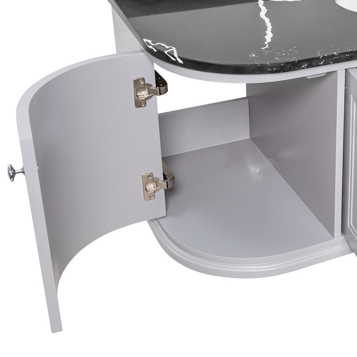 Hatton 1200mm Wall Mounted Grey Vanity Unit, Black Marble Worktop & Ceramic Basin