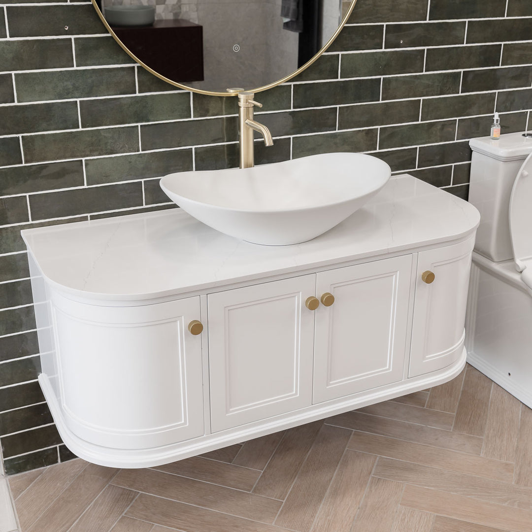 1200mm Wall Hung Bathroom Bundle White (Vanity, Worktop, Basin, Tap, Waste & Mirror) - VODASUITE30