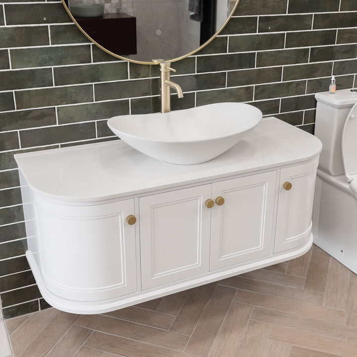1200mm Wall Hung Bathroom Bundle White (Vanity, Worktop, Basin, Tap, Waste & Mirror) - VODASUITE30