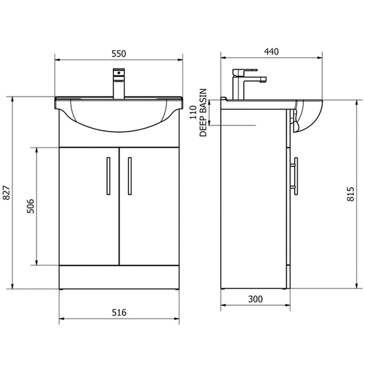 Arley 550mm White 2 Door Basin Unit With Basin - Oslo By Voda Design