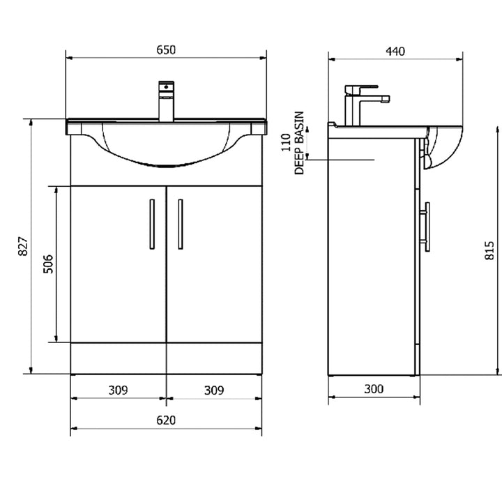 Arley 650mm White 2 Door Vanity Unit With Basin - Oslo By Voda Design