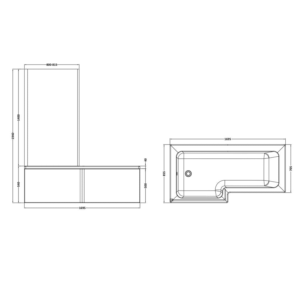 1700mm Left Hand Square Shower Bath Bundle (Includes Bath, Screen & Front Panel) - LBATH1700LH