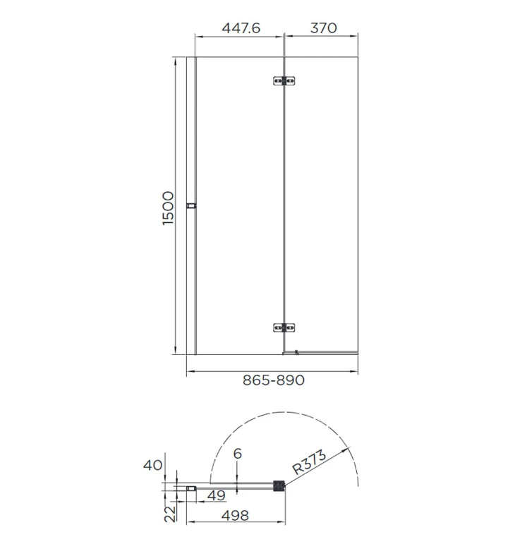 2 Panel Bath Screen Black 6mm Left Hand