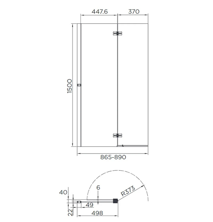 2 Panel Bath Screen Black 6mm Left Hand