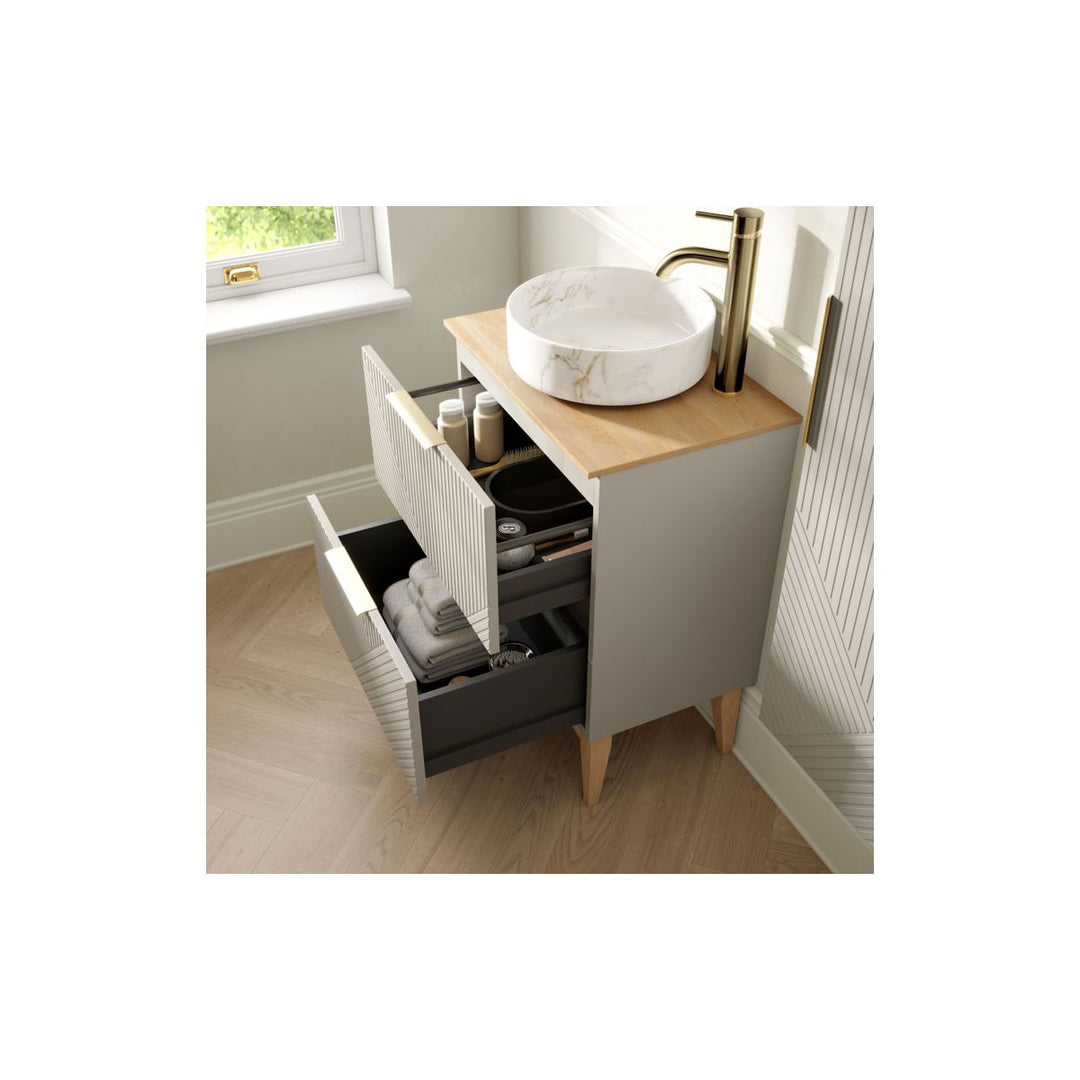 Lines 810mm Floor Standing 2 Drawer Basin Unit & Maple Oak Effect Worktop - Matt Oat
