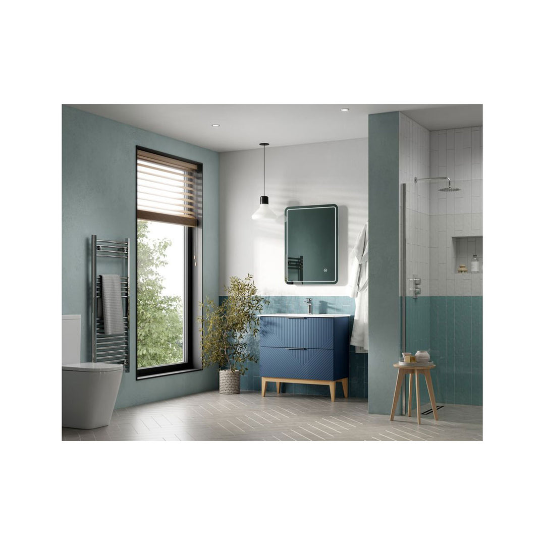 Lines 810mm Floor Standing 2 Drawer Basin Unit & Maple Oak Effect Worktop - Matt Smoke Blue