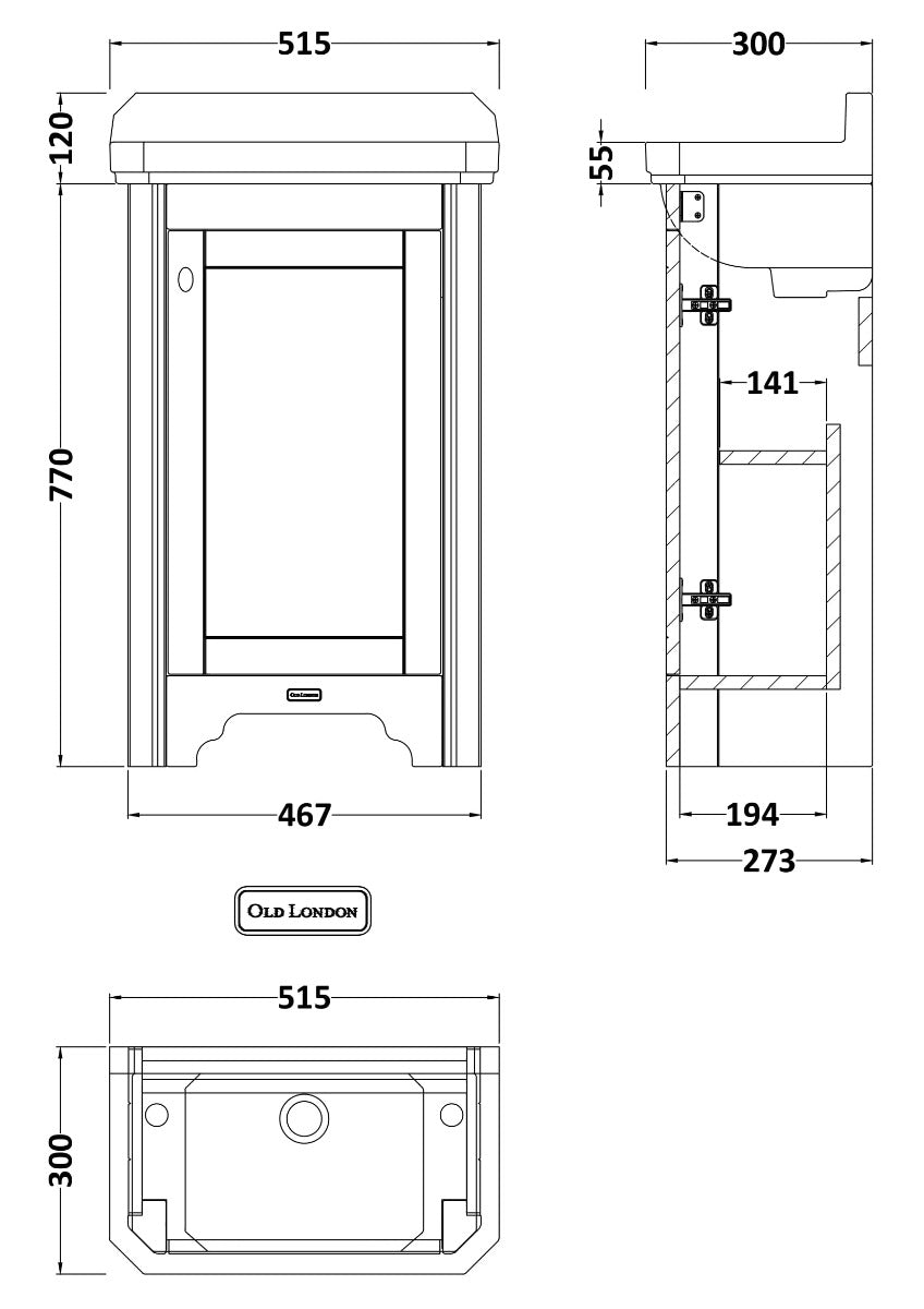 515mm Floor Standing Cabinet - Twilight Blue (Basin Sold Separately)
