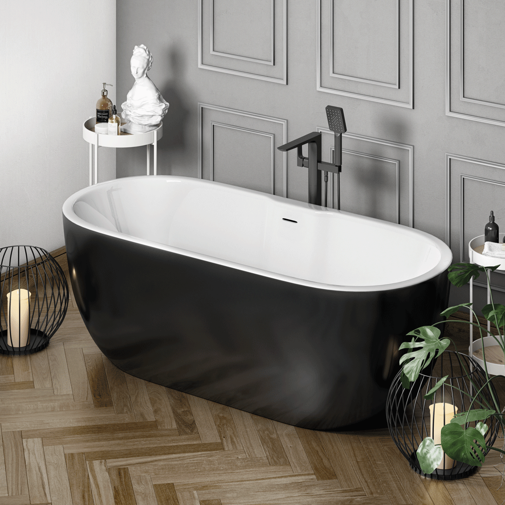 Freestanding Luxury Double Ended Bath 1655 x 750 mm - Black San Marlo by Synergy