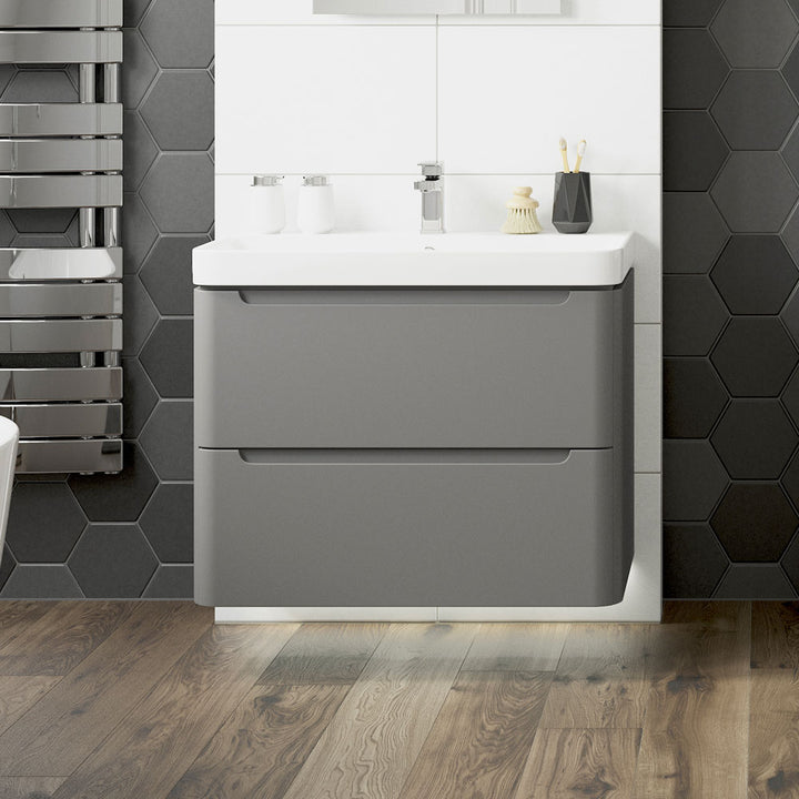 Freedom 605mm 2 Drawer Wall Hung Basin Unit - Matt Grey